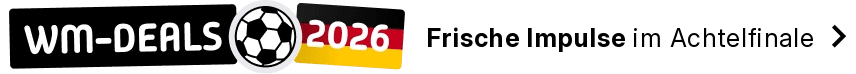 Das Banner zeigt rechts das Logo "WM-DEALS", einen Fußball und eine Deutschlandfahne mit der Jahreszahl 2026. Daneben steht: "Spare jetzt wie ein Weltmeister".