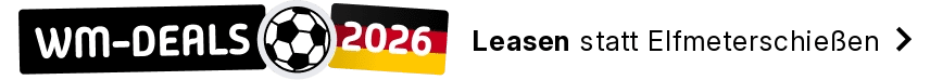 Das Banner zeigt rechts das Logo "WM-DEALS", einen Fußball und eine Deutschlandfahne mit der Jahreszahl 2026. Daneben steht: "Leasen statt Elfmeterschießen".