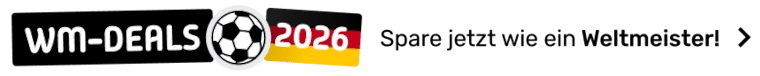 Das Banner zeigt rechts das Logo "WM-DEALS", einen Fußball und eine Deutschlandfahne mit der Jahreszahl 2026. Daneben steht: "Heißer Tag auf dem Transfermarkt".